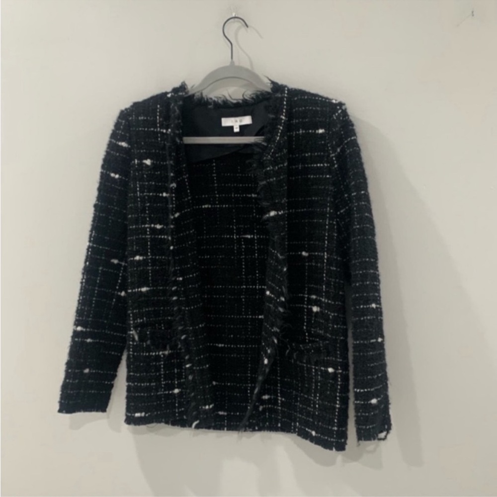✅ IRO Tweed Jacket Espo Boucle Tweed Fray in Black White - Picture 4 of 7